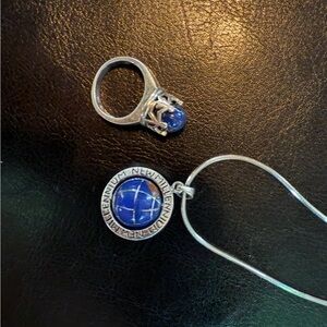 Sterling Silver Spinning Globe New Millennium Enamel Pendant, Matching Ring.